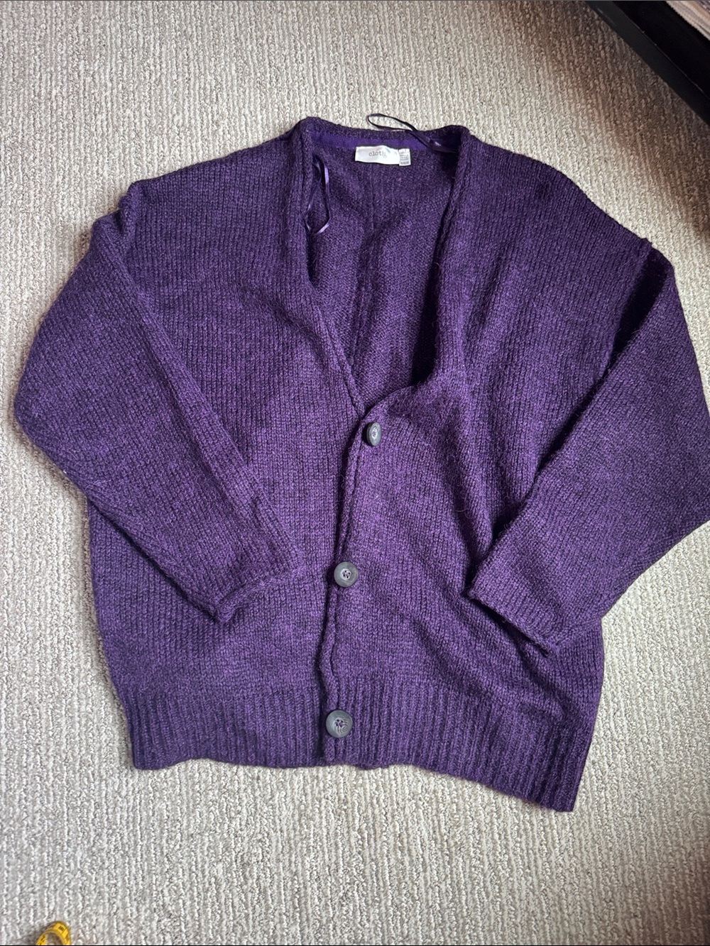 Cozy Deep Purple Button-Front Knit Cardigan
